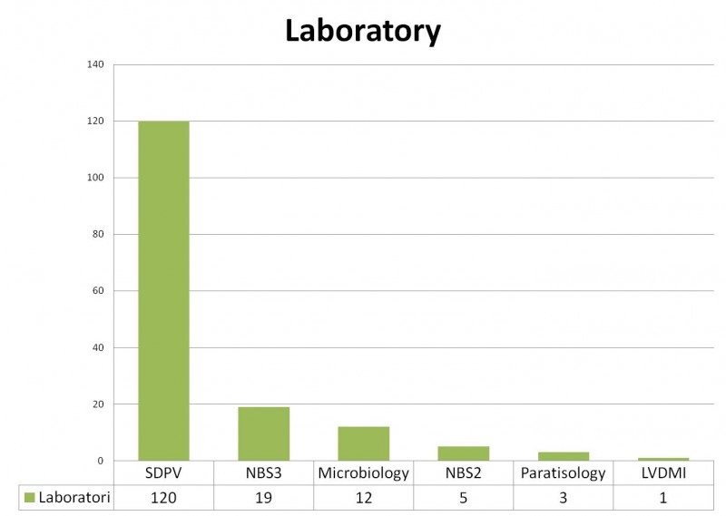 Distribution of the samples according to the diagnostic service. SDPV:  veterinary pathology diagnostic service. BSL3 biocontainment level unit 3 in CReSA. NBS2 CReSA conventional laboratories. The microbiology and parasitology laboratories are from the veterinary school at UAB. LVDMI: Veterinary Diagnostic Laboratory for Infectious Diseases. The same query can generate different samples in the same service or different services. 